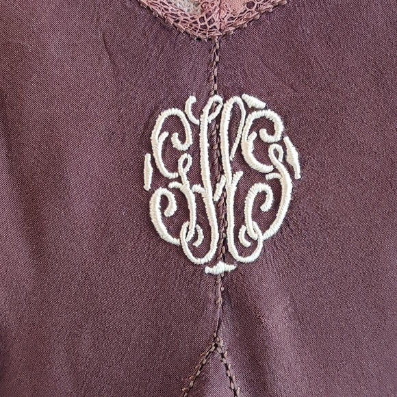 Vintage 1930-40s Art Deco Brown Bias Cut Silk/Lace Slip Dress - Picture 4 of 12